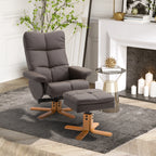 Relaxsessel mit Hocker, 360°drehbarer Fernsehsessel mit Liegefunktion Lesesessel für Schlafzimmer, Wohnzimmer, Kunstleder, Braun