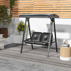 Two-Seater Garden Swing Bench, with Adjustable Canopy - Black