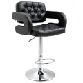 Mid-Back Hollow Design Height Adjustable Barstool with PU Leather Surface, U-Shape Armrest, Steel Pole for Bistro, Lounge, Kitchen, Black