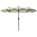 Doppelschirm, Terrassenschirm, neigbar, mit Solarpaneel, 35 LEDs, Stahlrahmen, beige, 2,92 x 1,50 x 2,18 m