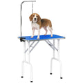 32" Foldable Dog Grooming Table Pet Drying Beauty Table Adjustable Fixed Arm Rubber Top, Blue