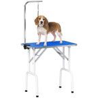 32" Foldable Dog Grooming Table Pet Drying Beauty Table Adjustable Fixed Arm Rubber Top, Blue