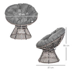 360° Swivel Rattan Moon Bowl Chair Round Lounge Garden Wicker Basket Seat with Padded Cushion Oversized for Outdoor Indoor, Grey