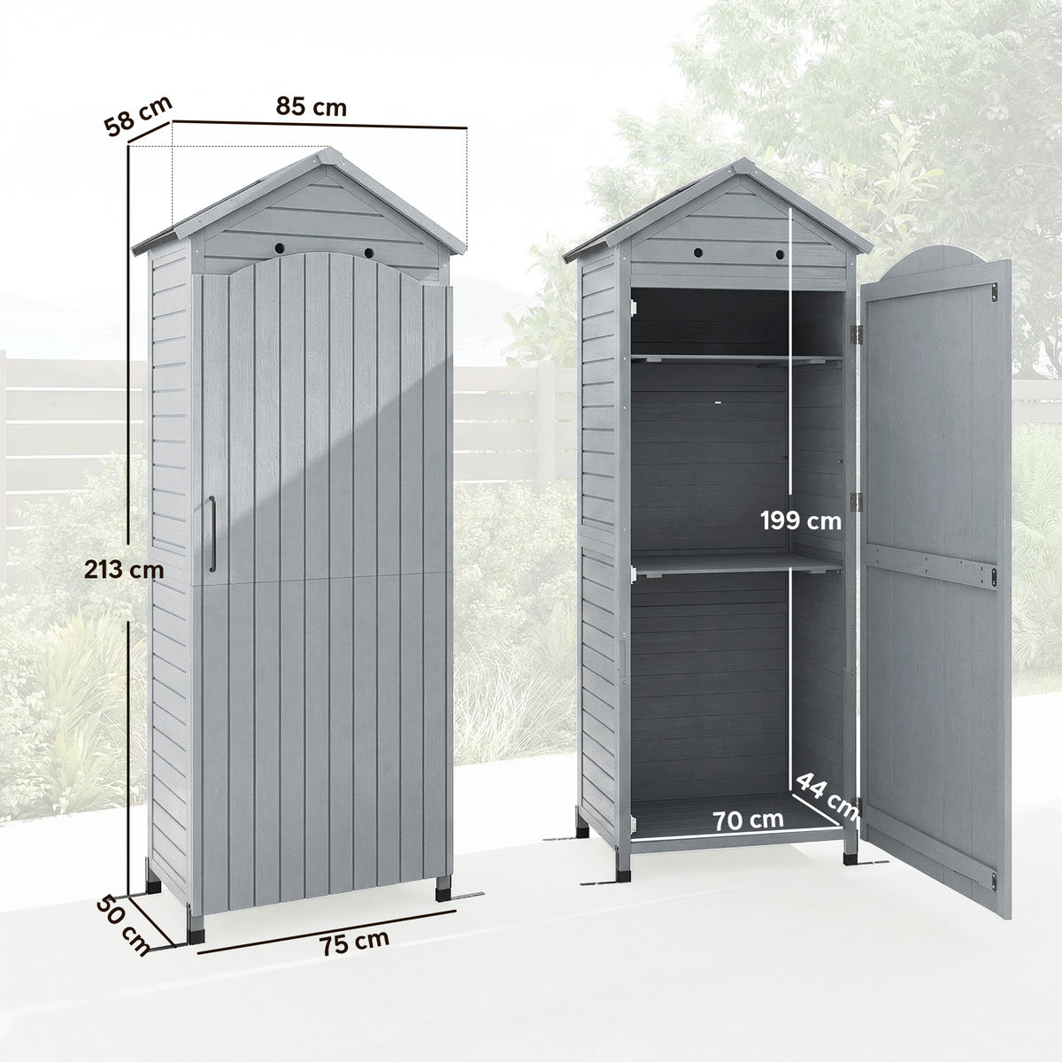 Gartenschrank Holz extra hohe Geräteschuppen mit verstellbar Ablage magnetisch Tür galvanisiert Dach Belüftung