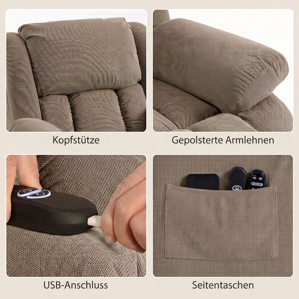 Fernsehsessel mit Aufstehhilfe Elektrisch Relaxsessel Hellbraun