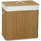 3 Section Laundry Basket with Lid, 144L Bamboo Laundry Hamper with Handles, Removable and Washable Liner, Brown