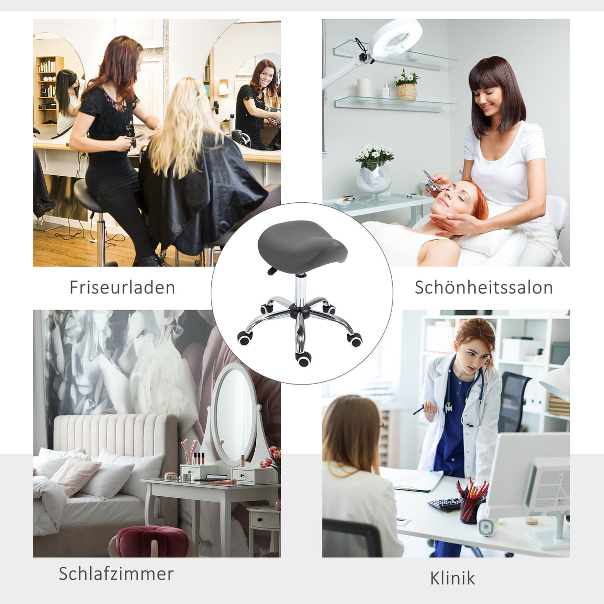 Cosmetic Stool 360° Rotate Height Adjustable Salon Massage Spa Chair Hydraulic Rolling Faux Leather Saddle Stool, Grey