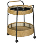 Outdoor Servierwagen, 2 Etagen, Bremsen, Polyrattan, Metallrahmen, ¦µ50 x 66H cm, Gelb