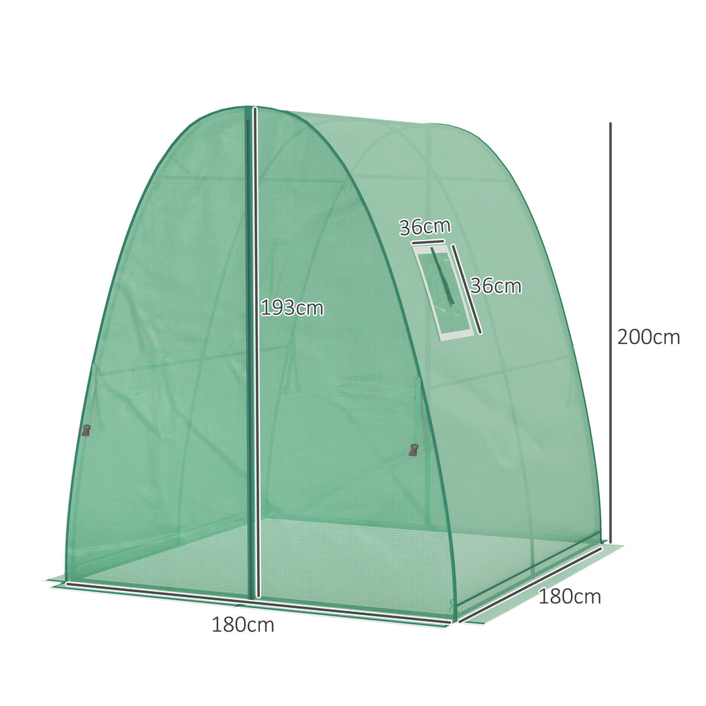 Polytunnel Greenhouse with Sandbags, Walk-In Tunnel Green House with 2 Doors and Screen Windows, 1.8 x 1.8 x 2m, Green