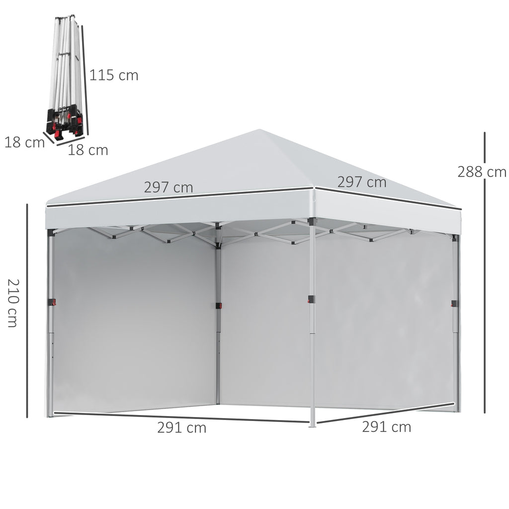 3 x 3 m Pop Up Gazebo, UPF 30+ Party Tent with 2 Sidewalls, Weight Bags and Wheeled Bag, Light Grey