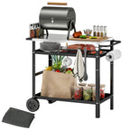Grillwagen 3-Etagen Servierwagen mit Arbeitsfl?che Griffe H¨¹lle R?der, BBQ Grilltisch Edelstahl 100x52x80cm Schwarz