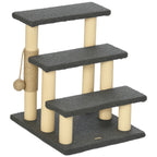 48cm Three-Step Cat Tree, with Toy Ball, Jute Scratching Post - Grey