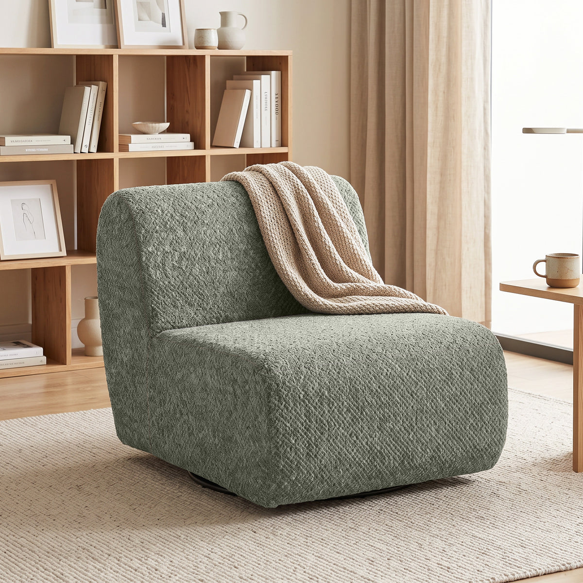 Sessel Drehbarer Loungesessel mit Chenille-Optik, Breiter Sitzfläche