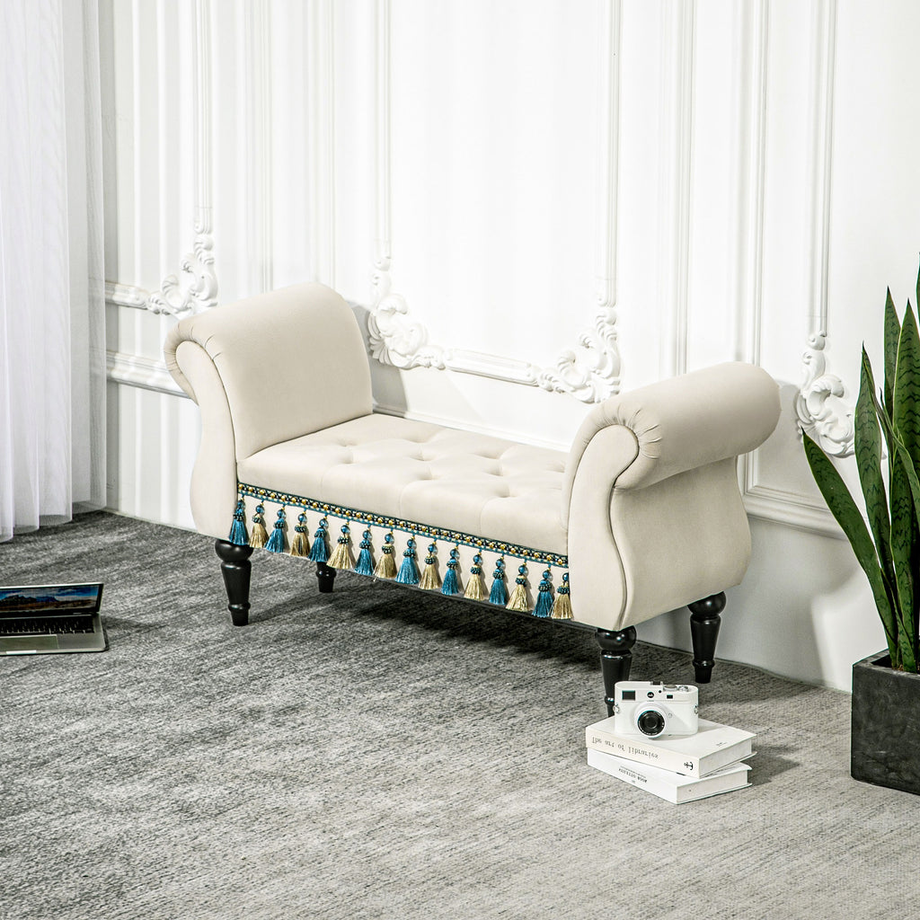 Polsterbank, Sitzbank, Vintage-Design, bis 150 kg, 117x40x58 cm, Beige
