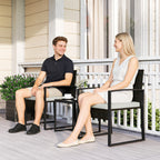 Rattan Bistroset, 3 teiliges Gartenmöbel-Set mit 2 Gartenstühlen, Couchtisch, abnehmbar Kissen Cremeweiß