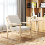 Polsterstuhl mit Armlehnen, solidem Holzrahmen und abnehmbaren Kissen, für Wohnzimmer, Schlafzimmer, Beige