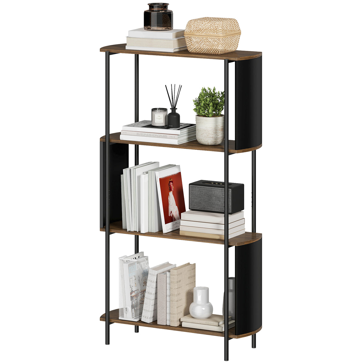 Bücherregal, Standregal mit 4 Ebenen,geschwungenem Design, für Wohnzimmer, Schlafzimmer 80 x 30 x 141 cm, Braun