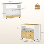 K¨¹chenwagen, Rollbare K¨¹cheninsel, K¨¹chen-Trolley mit F?chern, Schrank und Arbeitsfl?che, Wei?