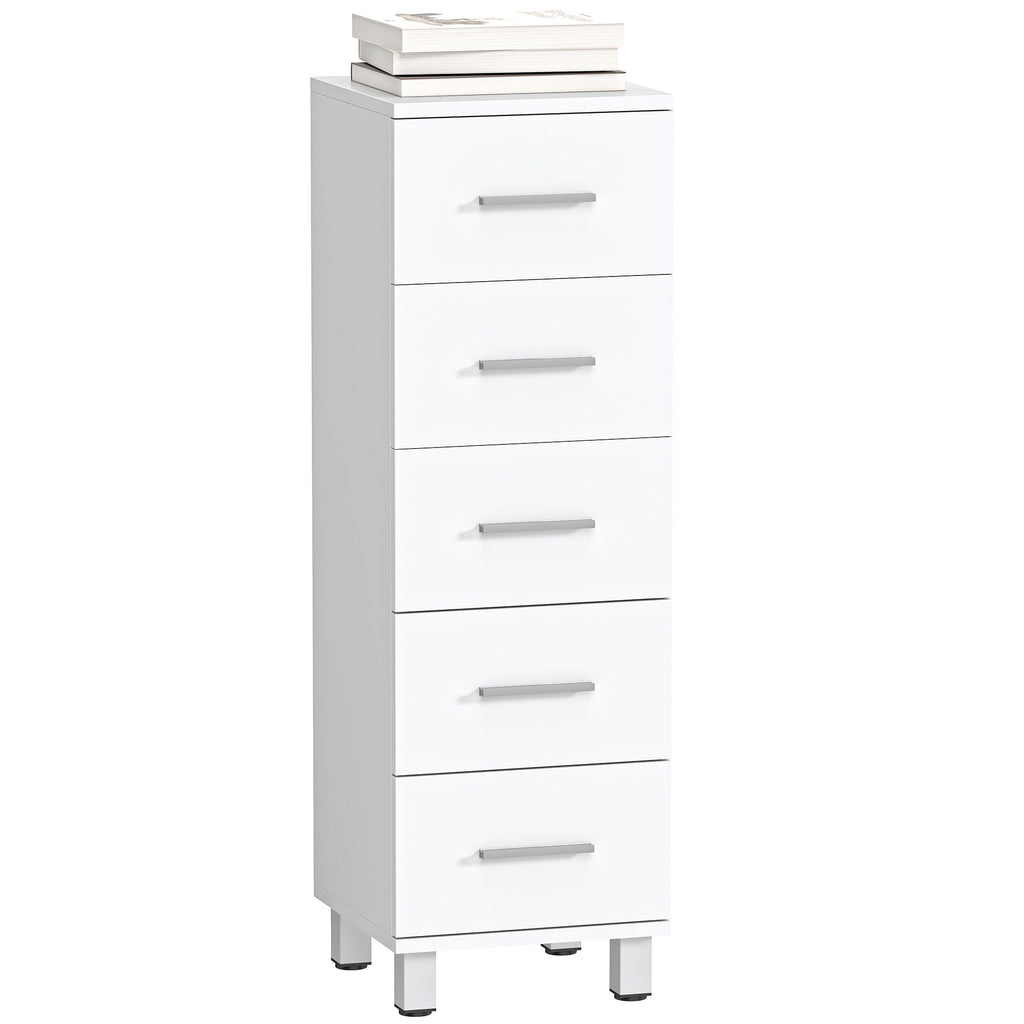 Badezimmerschrank Schmaler Badschrank mit 5 Schubladen für Badezimmer 30 x 30 x 95 cm Weiß