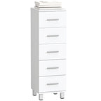 Badezimmerschrank Schmaler Badschrank mit 5 Schubladen für Badezimmer 30 x 30 x 95 cm Weiß
