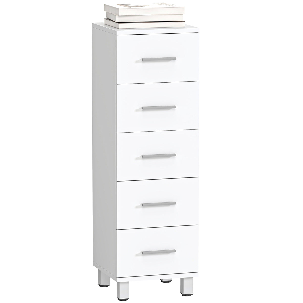 Badezimmerschrank Schmaler Badschrank mit 5 Schubladen für Badezimmer 30 x 30 x 95 cm Weiß
