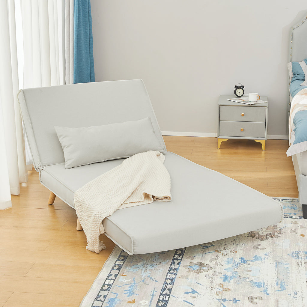 Einzelsofa Schlafsofa Sofabett Klappsofa verstellbar Rückenlehne Liege nordisch skandinavisch 25D Schaumstoff Haus Leinenimitat Kautschukholz Cremeweiß 94 x 78 x 80 cm