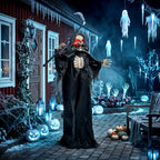170cm Life Size Animated Grim Reaper Halloween Decoration, Scary Halloween Animatronics Decor with Sound Touch Activated