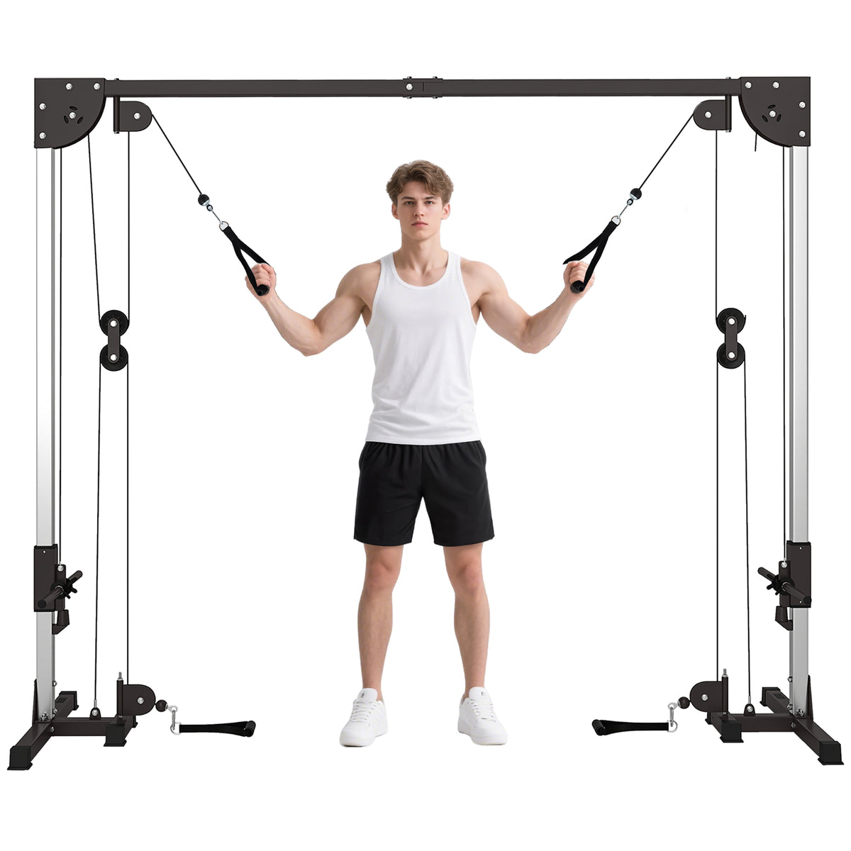 Multi Home Gyms with Cable Pulley System, Cable Crossover Machine with 4 Handles for Full Body Strength Training, Power Rack for Home Workout, Black