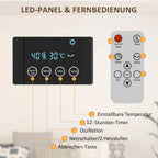 Elektro-Heizung, Wandmontage, Schwingfunktion, 2 Modi, Timer, LED-Anzeige, Grau