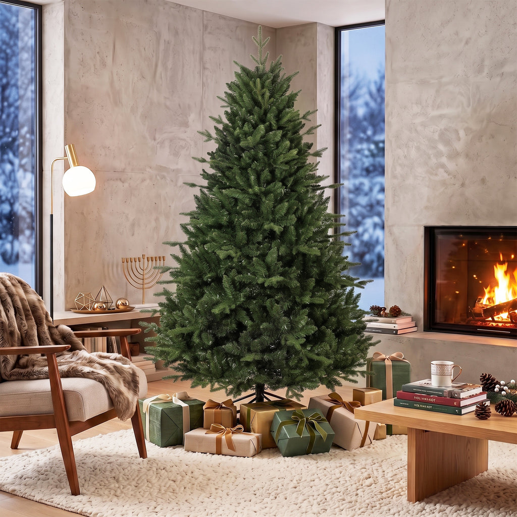 Künstlicher Weihnachtsbaum wie echt Spritzguss Tannenbaum mit 1237 Spitzen und Metallständer 180 cm Grün