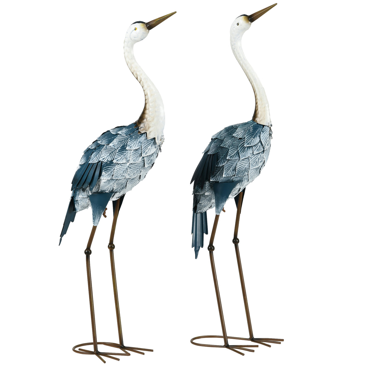 Gartenfigur Kraniche, 2-er Set, rostfrei, wetterfest, farbbest?ndig, Stahl, 26 x 15 x 74 cm, Blau/Wei?/Grau