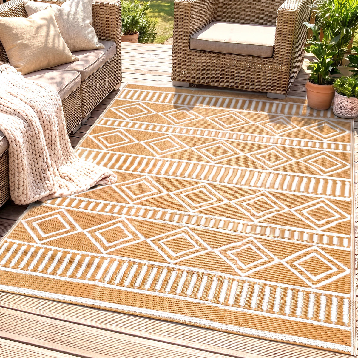 Outdoorteppich Terrassenteppich, wetterbest?ndig, modernes Design, 121 cm x 182 cm x 0,3 cm, Gr¨¹n + Creme