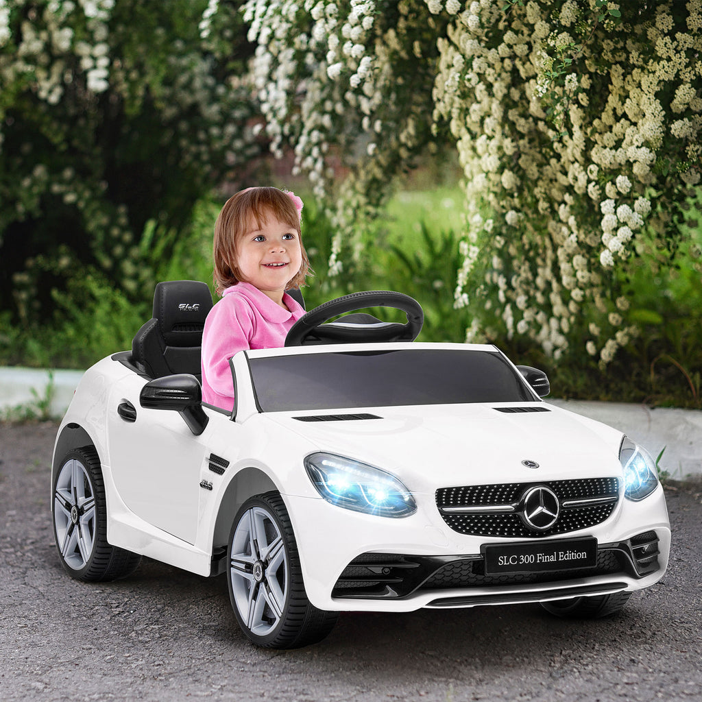 Kinder-Elektroauto, mit LED-Scheinwerfern, Sicherheitsgurt, Hupe, Musik, 3 bis 5 km/h, weiß, 107 x 62,5 x 44cm