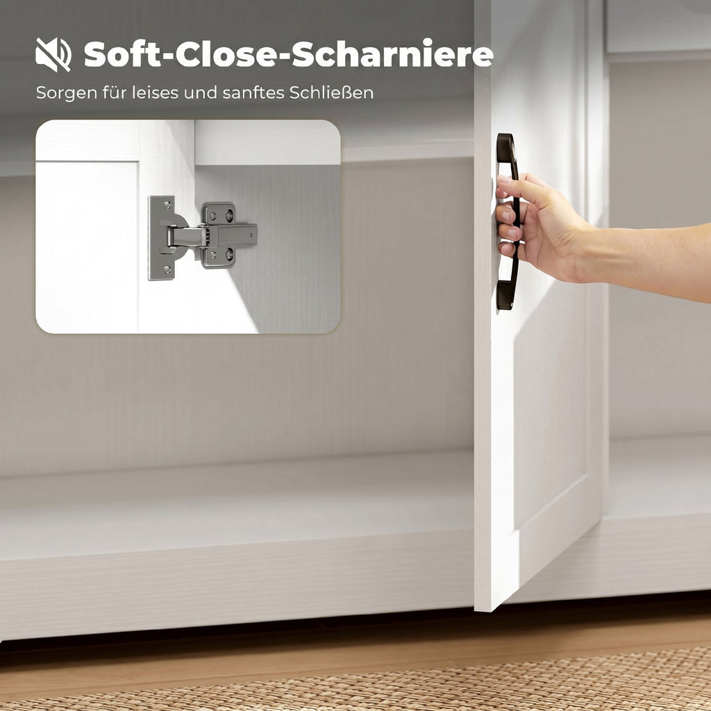 Sideboard Küchenschrank mit Soft-Close-Türen, 2 Schubladen, Weiß