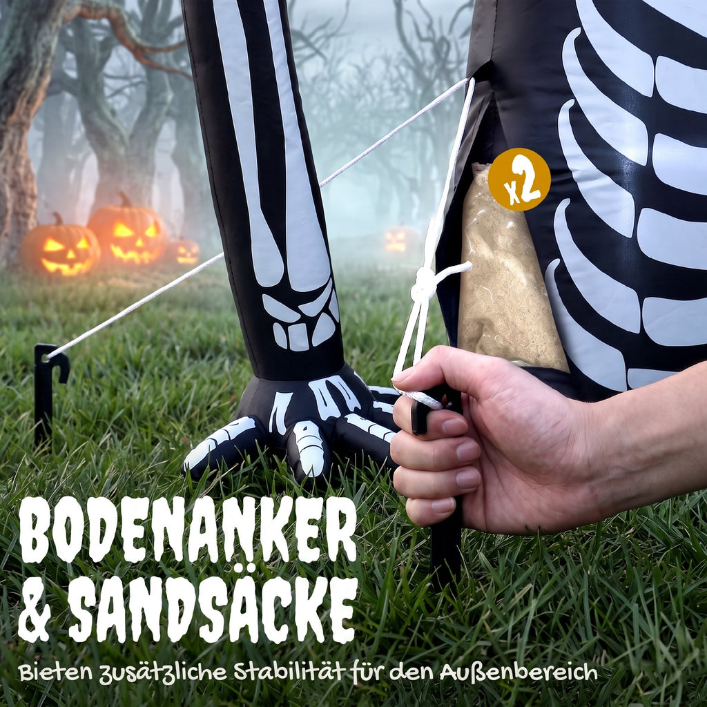 Aufblasbares Halloween-Skelett, aus dem Boden kriechend, mit LED-Lichtern, gruselige Deko für Innen- und Außenbereich