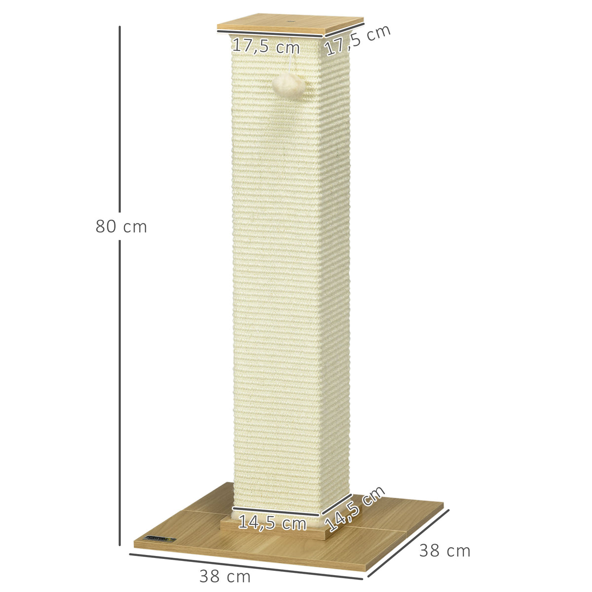 80cm Scratching Post, with Toy Ball, Sisal Rope - White