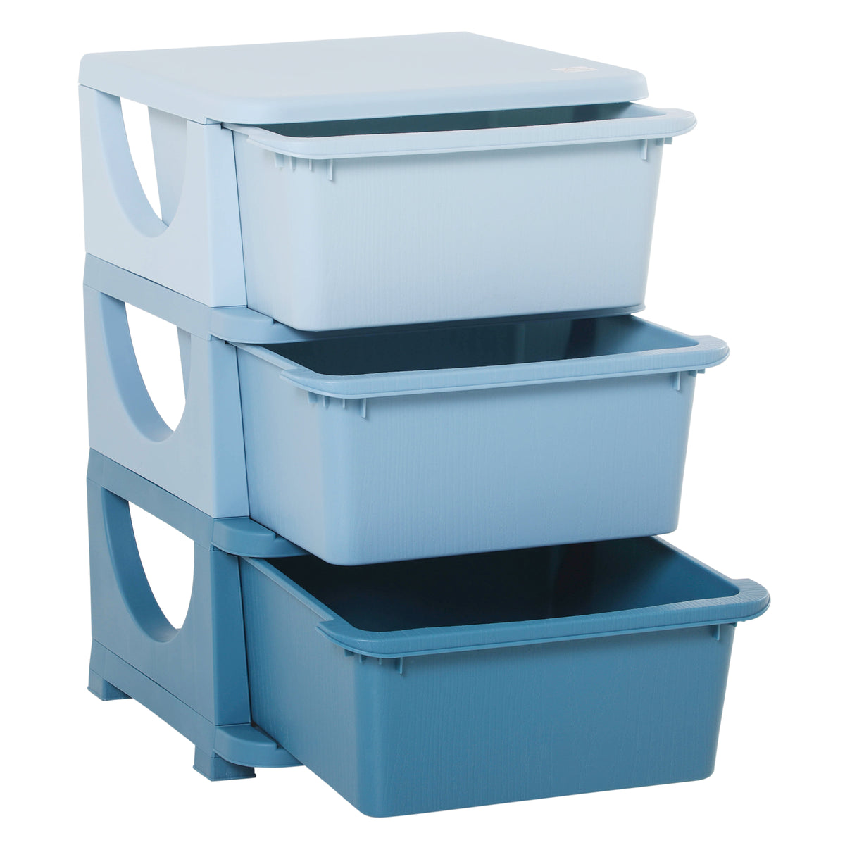 Aufbewahrungsboxen für Kinder, 3 Schubladen, abgerundete Kanten, erhöhtes Design, 37x37x56,5 cm, Blau