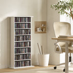 Schmaler Medienschrank, 8 Ebenen, 6 verstellbare Einlegeböden, 8 Fächer, für 360 CDs, Weiß