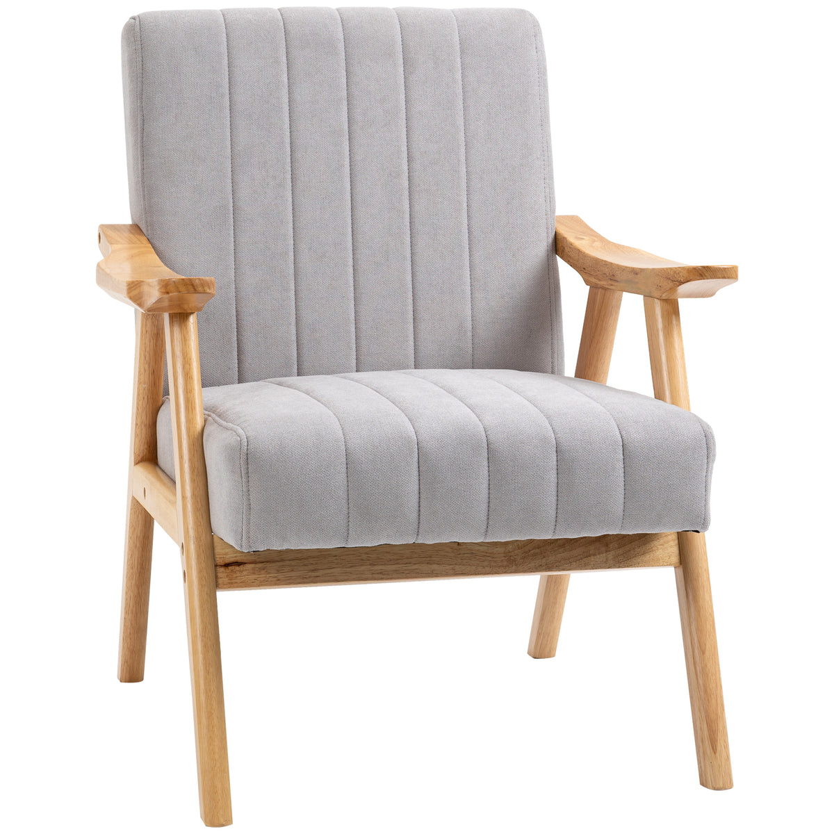 Sessel im Skandi-Design, Samtoptik, Massivholz; 68 cm x 74 cm x 82 cm, Natur + Grau