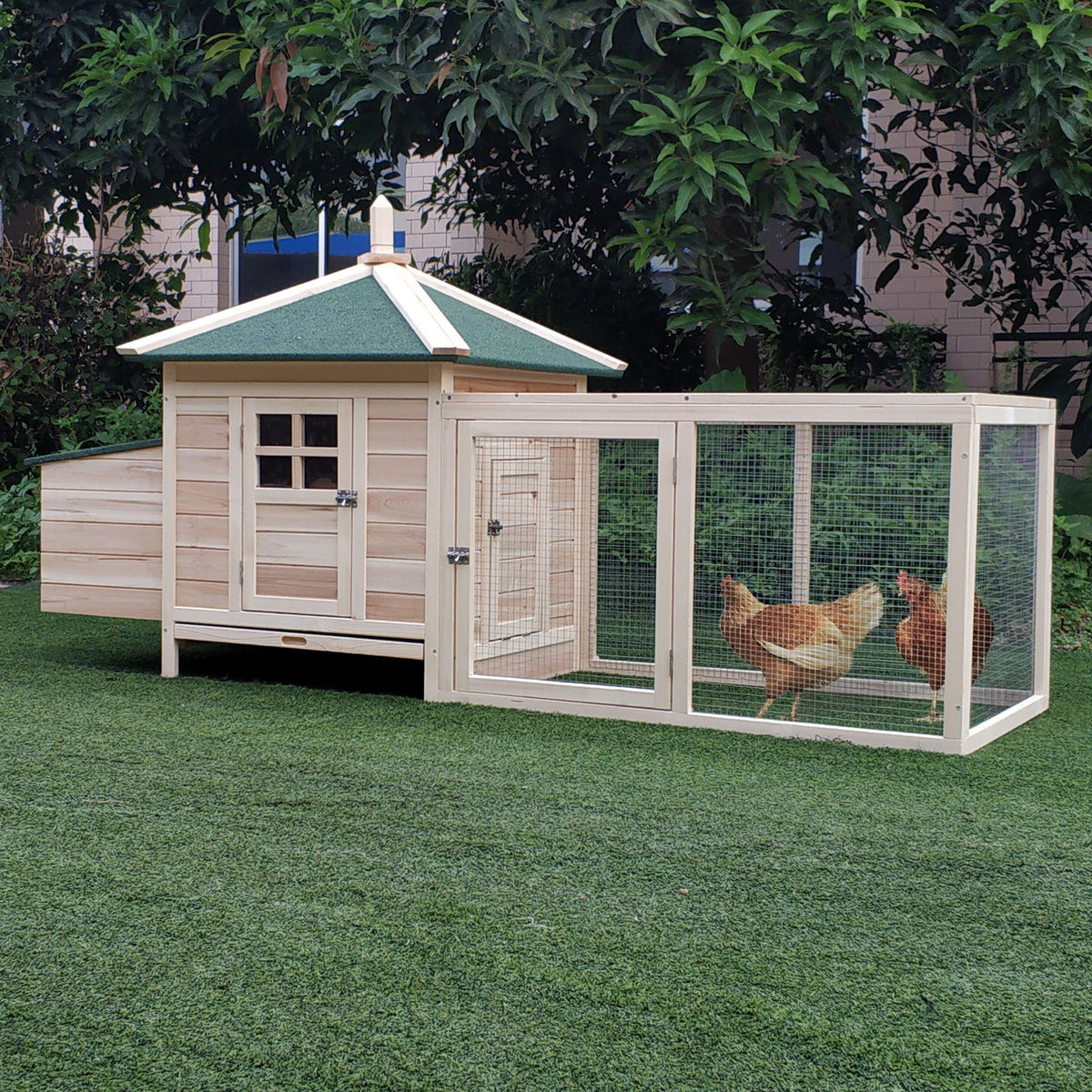  Chicken Coop Small Animal Pet Cage w/ Nesting Box Outdoor Run Backyard Wooden