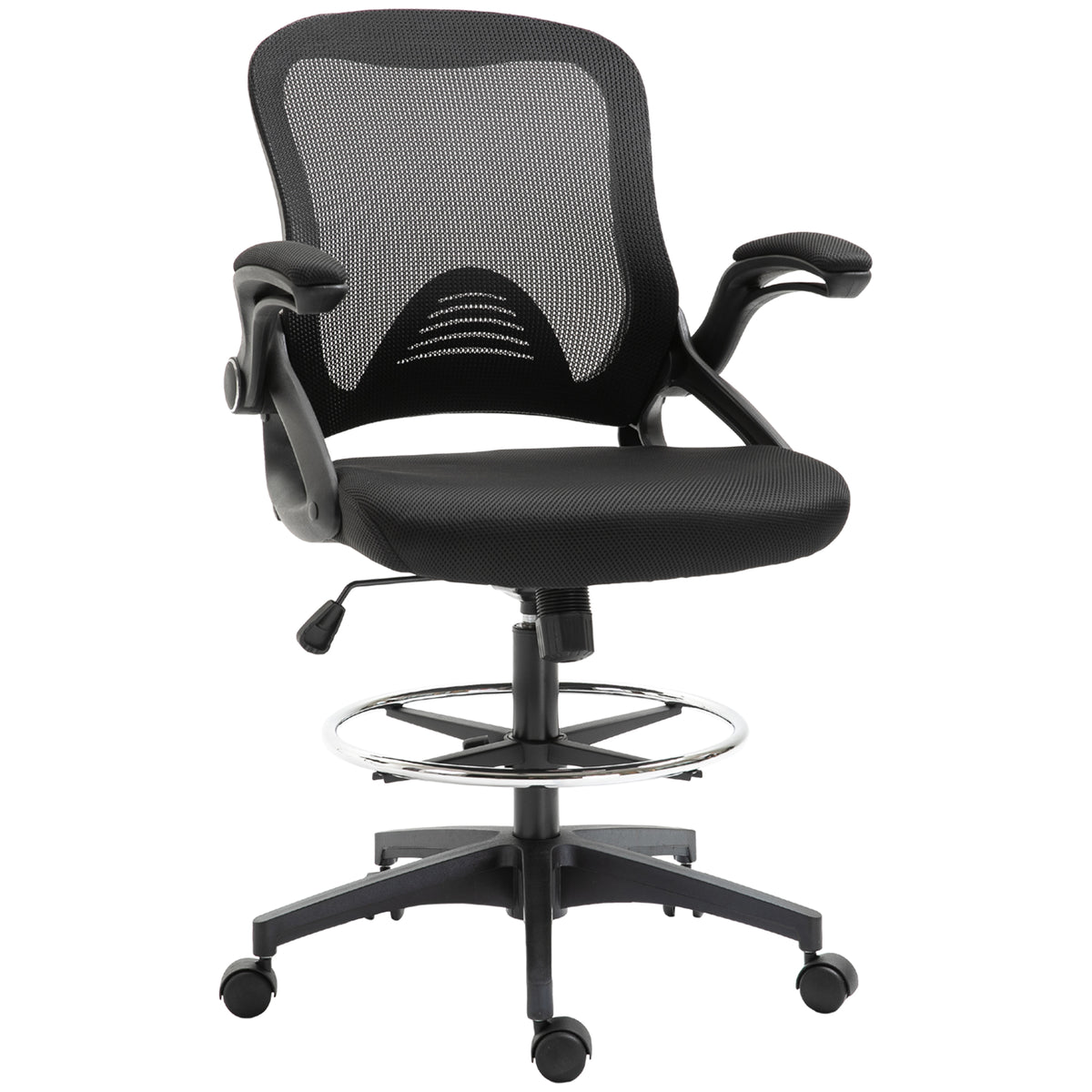 B¨¹rosessel, Schreibtischstuhl, Stehfunktion, mit Fu?ablage, drehbarer Sitz, Stahl, schwarz, 64 x 60 x 106-126cm