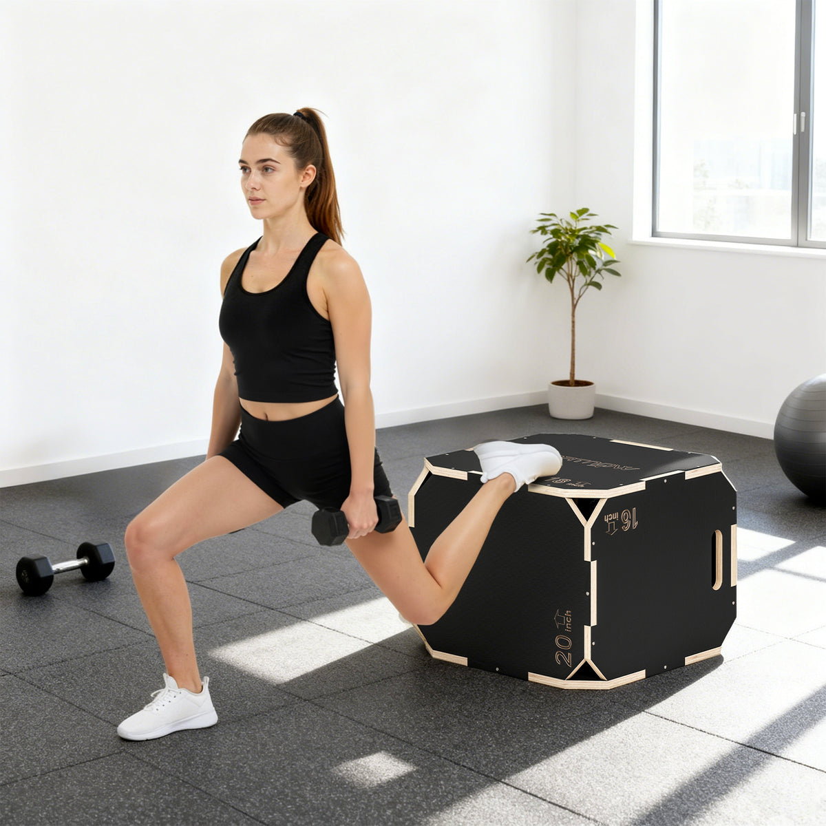 Non-Slip Plyo Box, Corner-free Wooden Jump Box, 41 x 51 x 48 cm
