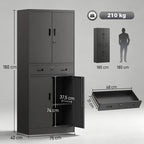 Metal Storage Cabinet, 180cm Tall Tool Cabinet with Locking Doors, Drawer and Adjustable Shelves, Black