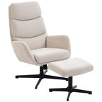 Polstersessel mit Fußhocker, Lounge-Sessel mit hoher Rückenlehne, Metallbasis, für Wohnzimmer, Schlafzimmer, Beige