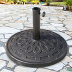 14 kg Round Garden Parasol Base Holder Decorative Resin Umbrella Stand with Adjustable Coupler for Outdoor Patio Market, Bronze Tone