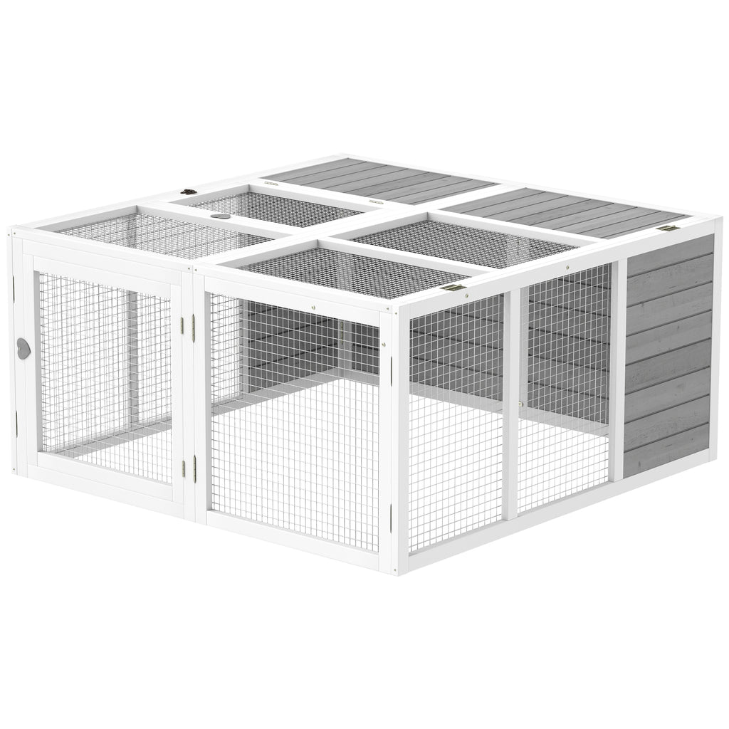 Rabbit Hutch with Openable Foldable Roof, Light Grey