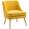 Sessel Wohnzimmer Loungesessel Relaxsessel mit Holzbeine Lesesessel mit Leinenoptik, Polstersessel für Schlafzimmer Gelb