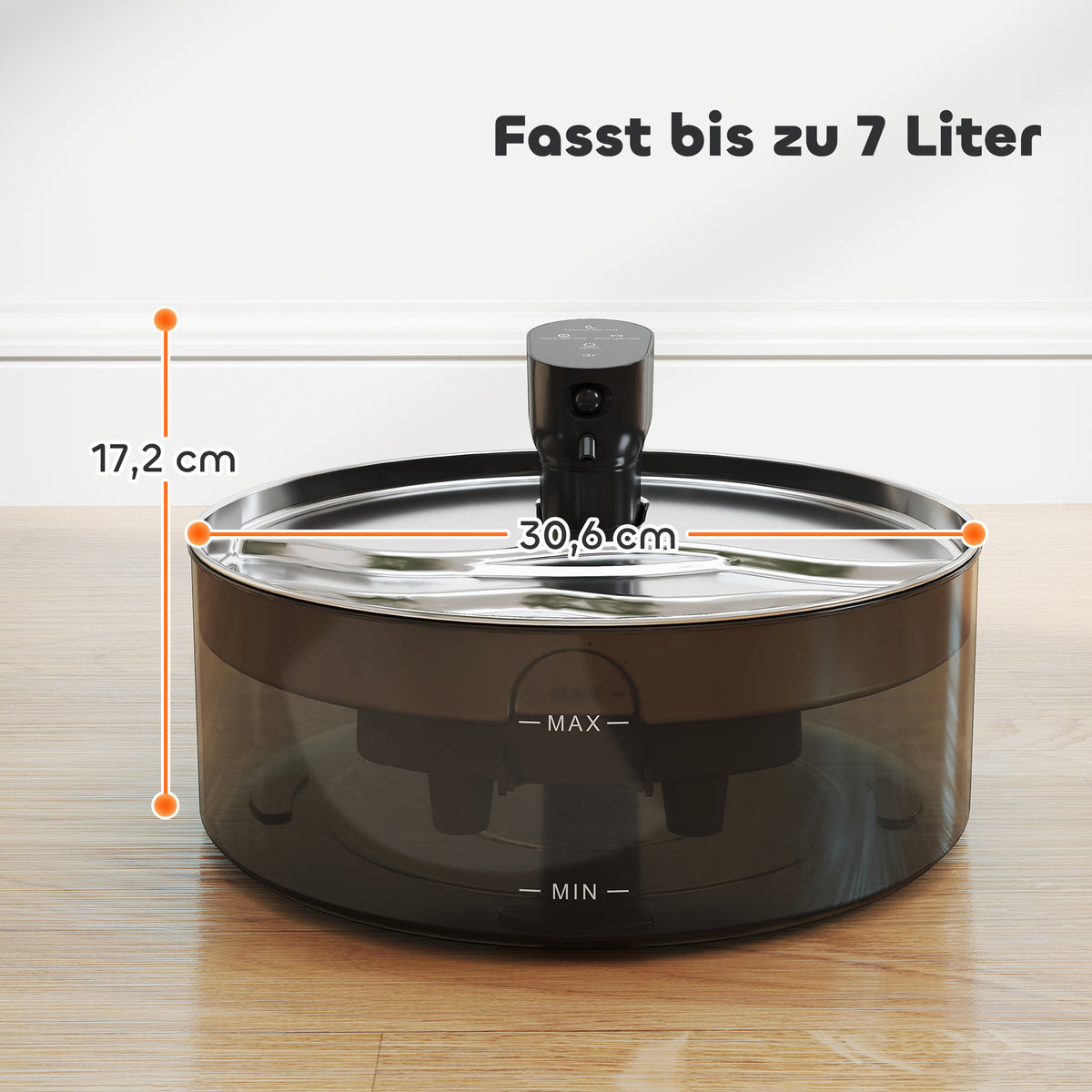 Katzenbrunnen 7L Trinkbrunnen für Katzen mit leiser Pumpe LED Aktivkohlefilter Edelstahl 30,6 x 30,6 x 17,2 cm