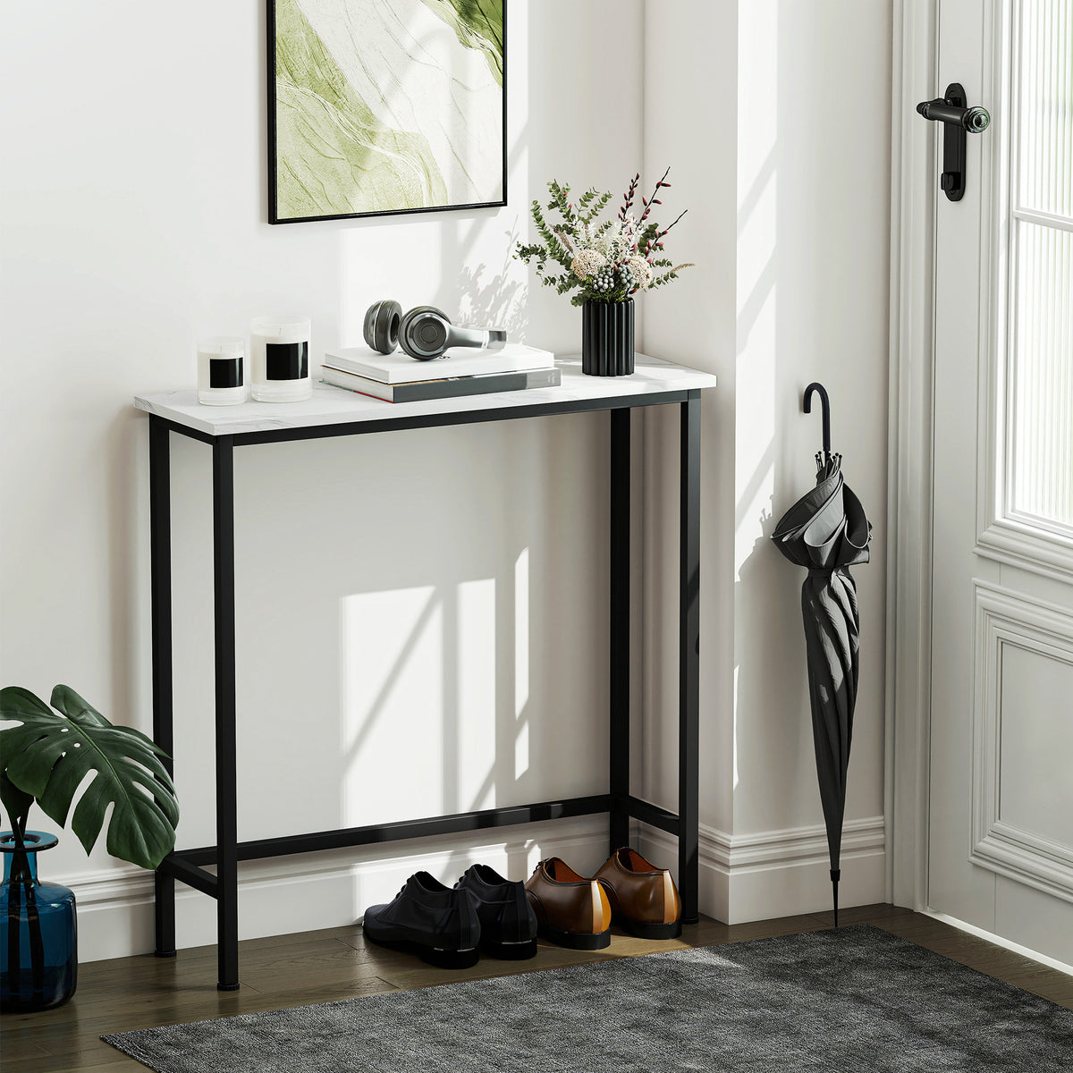 Konsolentisch Flurtisch mit verstellbar Fußpads, Kippschutz 75 x 24 x 76 cm für Kleinen Raum Schwarz