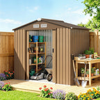 7 x 4ft Lockable Metal Garden Tool Storage Shed Storage - Light Brown